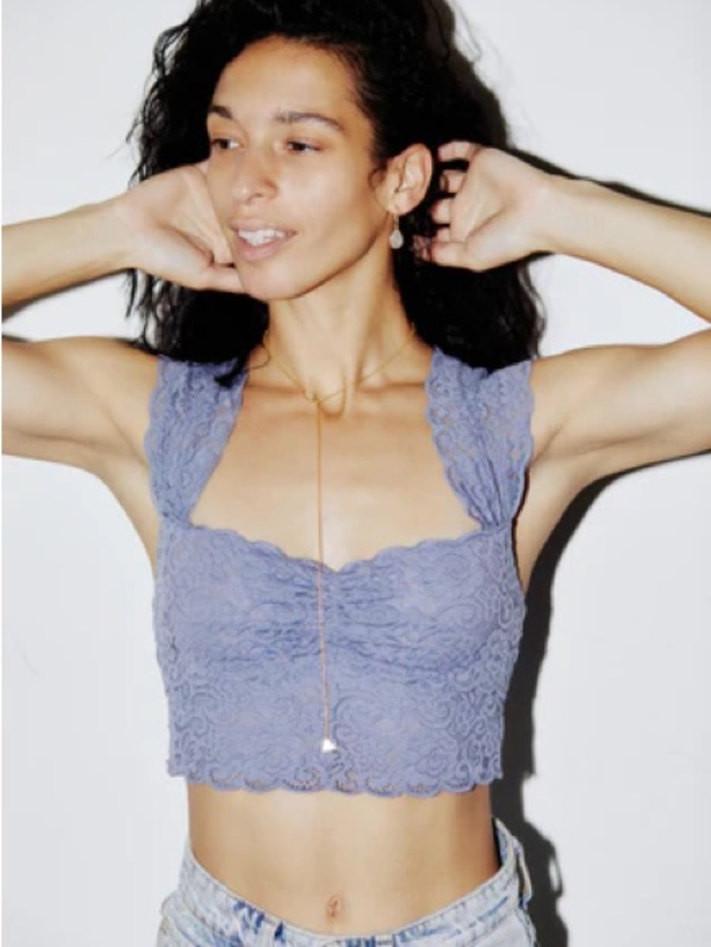 Free People Dark Periwinkle Lace Scallop Edge Top